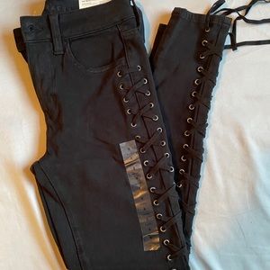NWT Black Jeans with lace up side
